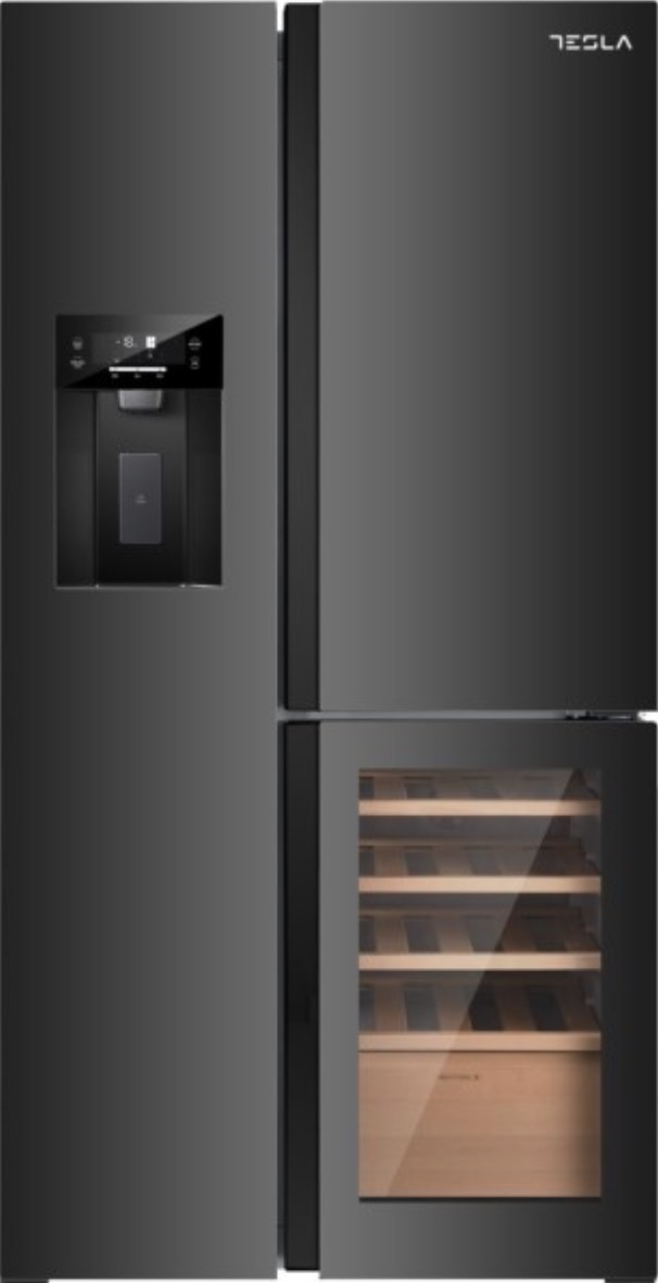 Tesla 529 Litres French Style American Fridge Freezer - Black front view