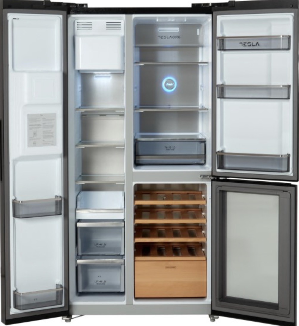 Tesla 529 Litres French Style American Fridge Freezer - Black second view
